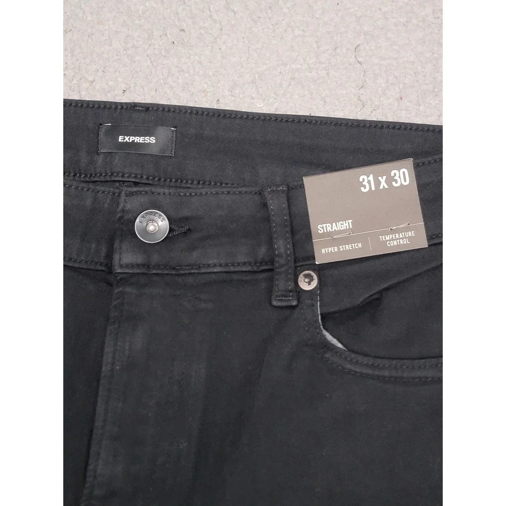 Express Jeans Mens 31x30 (Fits 34x29) Black Straight Stretch Temperature Control